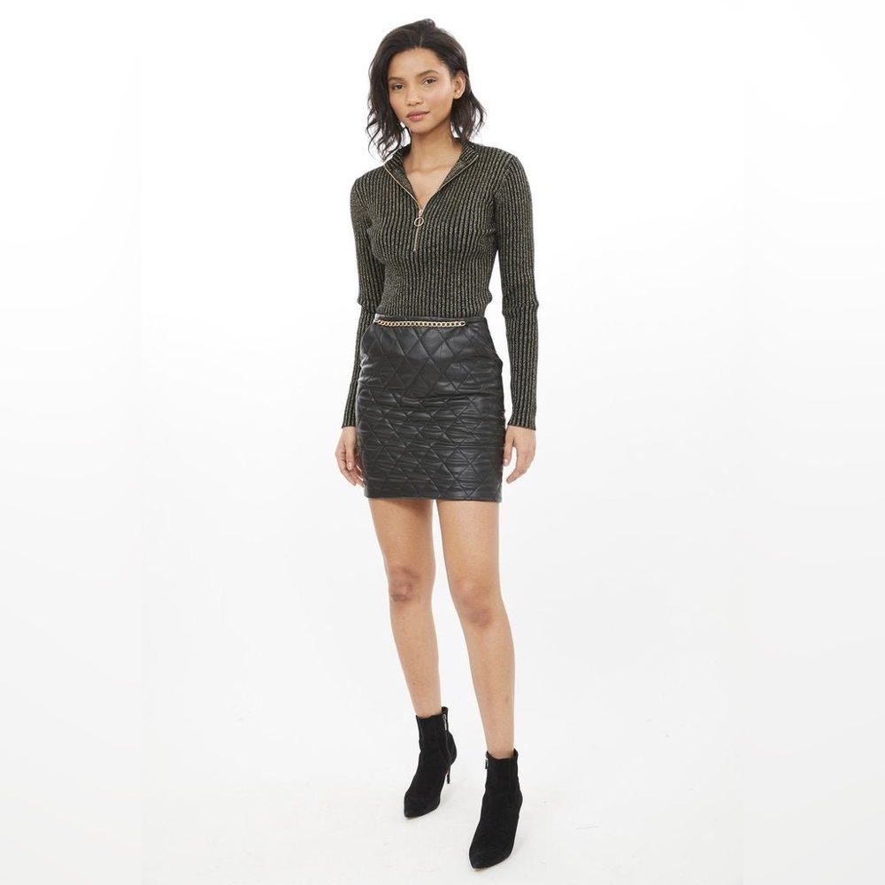 GENERATION LOVE BRIGITTE VEGAN LEATHER QUILTED MINI SKIRT W/ GOLD CHAIN BLACK